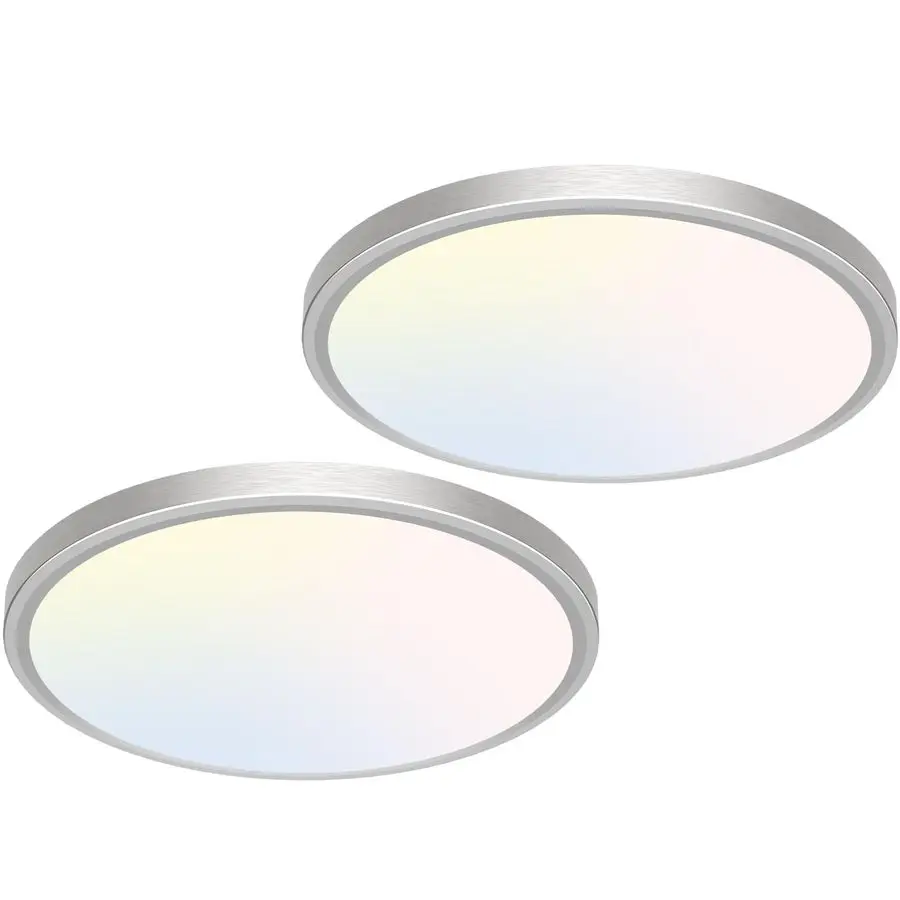 

12 inch Flush Mount LED Ceiling Light Fixture, 3000K 4000K 6500K Adjustable, 28W 3200lm Brushed Nickel Satin Round Ceiling Lamp