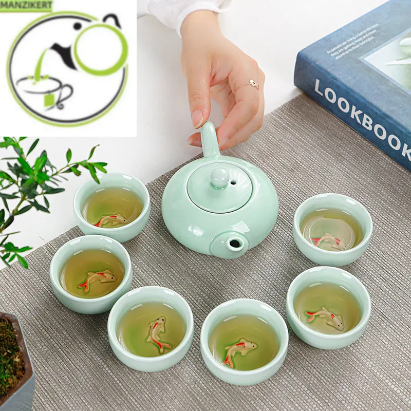 

Portable travel tea set celadon small fish set wedding opening real estate souvenir gift tea set