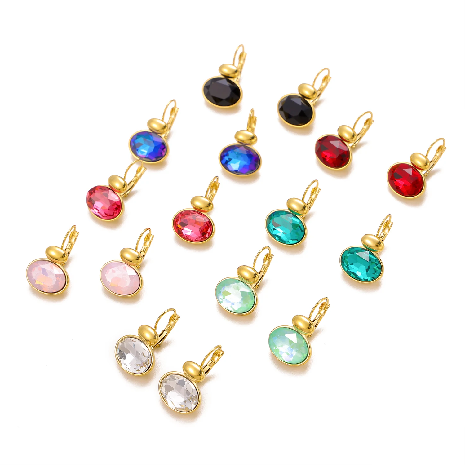 Muticolor Crystal Colorful Retro style Jewelry Set Earrings with Stainless Steel Square  Drop Pend Ladies' Gift