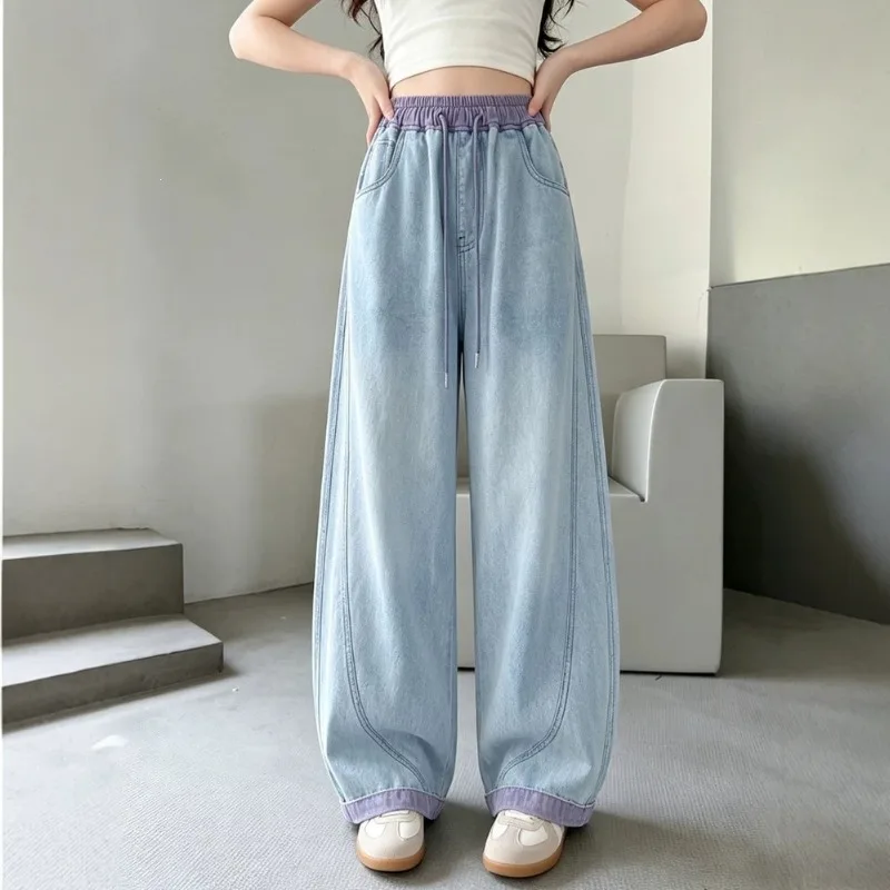 UNITIM 4-14 Jahre Mädchen-Jeans, Sommer, dünn, atmungsaktiv, für Kinder, Mädchen, Denim-Hose, lässig, gespleißt, für Junior-Mädchen, Hose mit weitem Bein – Detail 16