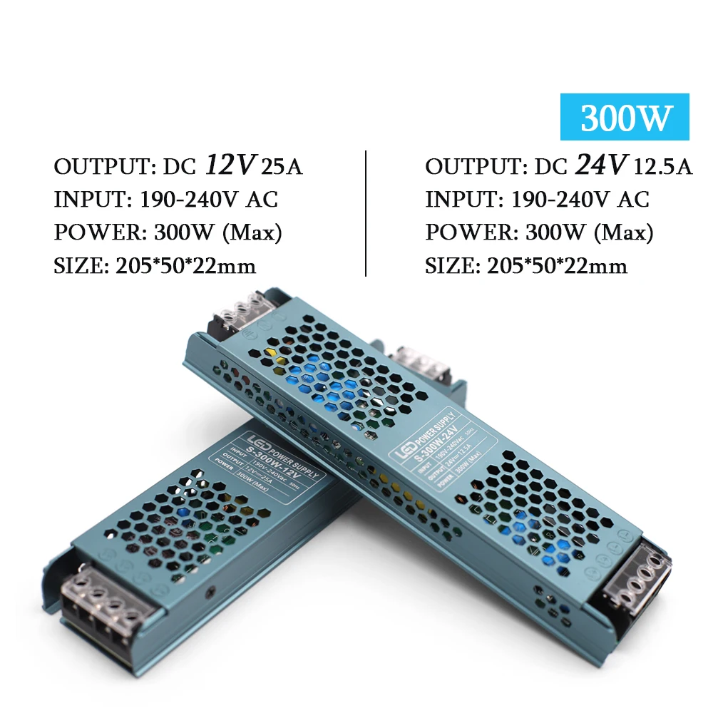 Ultra Thin LED Power Supply DC 12V 24V Lighting Transformers 60W 100W 200W 300W 400W AC190-240V Converter Driver for Strips