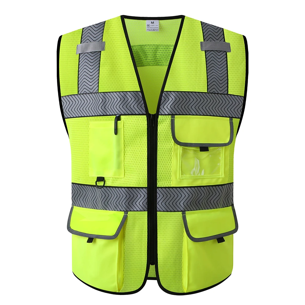 Nieuwe Lime Green Surveyor 'S Veiligheid Vest Voor Mannen Vrouwen Beschermende Werkkleding Hi Vis Mouwloze Gilet Met Zakken En Rits