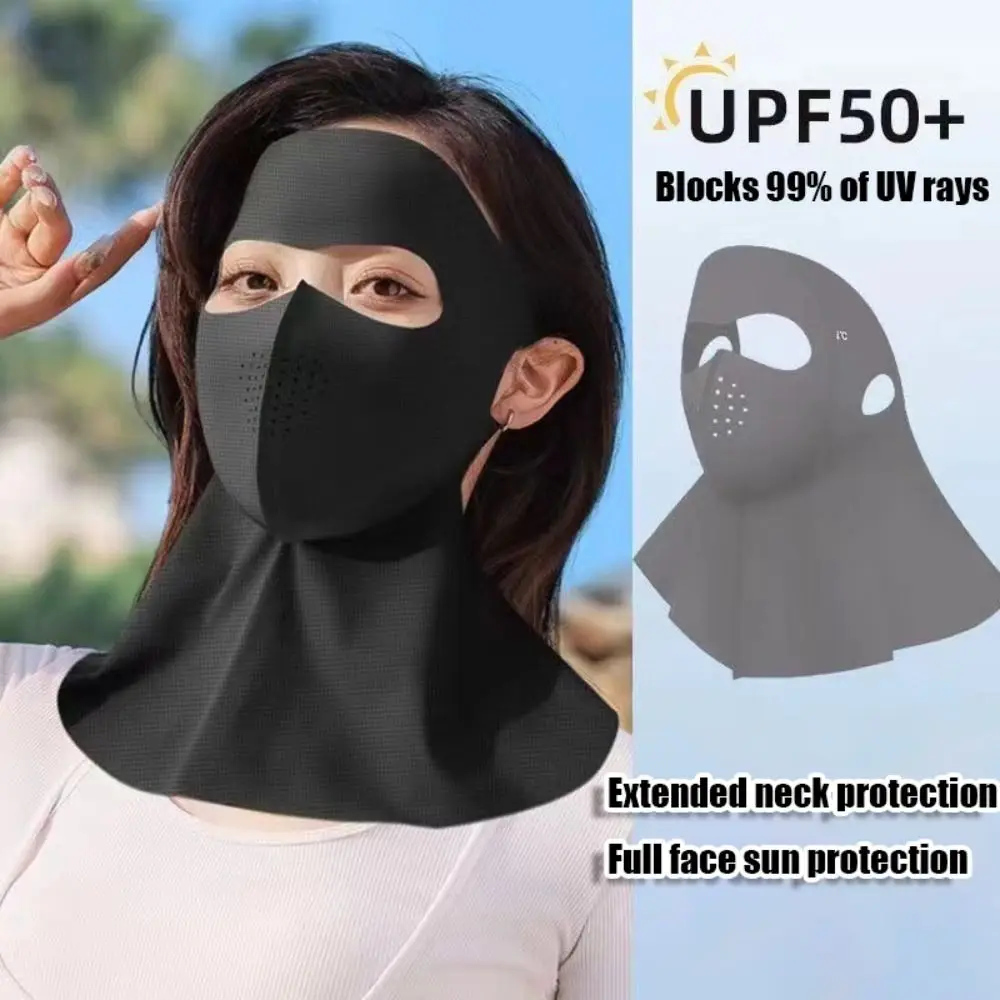 Fashion Ice Silk Sun Protection Mask UPF50+ Full Face Anti-UV Neck Scarf Dustproof Neck Protection Sunshade Face Mask Cycling