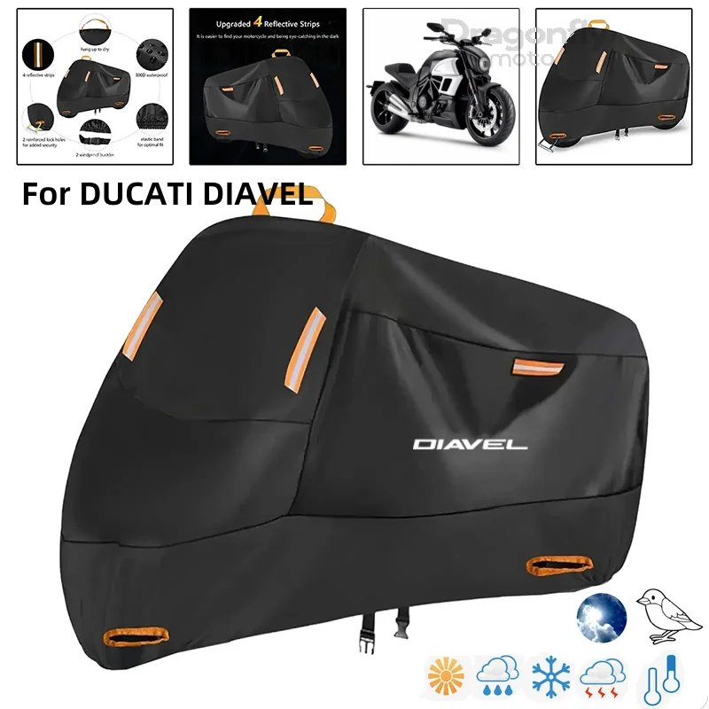 DIAVEL Logo Motorcycle Cover Waterproof Outdoor Scooter UV Protector Rain Cover For DUCATI DIAVEL 2011-2015 XDiavel S Diavel 126