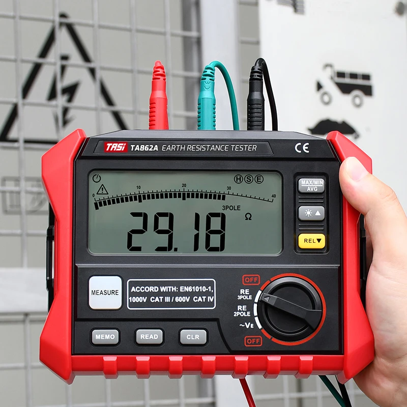 Earth Resistance Tester Ohm Anti-drop AC Voltage 2 or 3 Pole 30 100 1000 4000 ohm 200V Ground Voltage with Test Lead Ω Meter