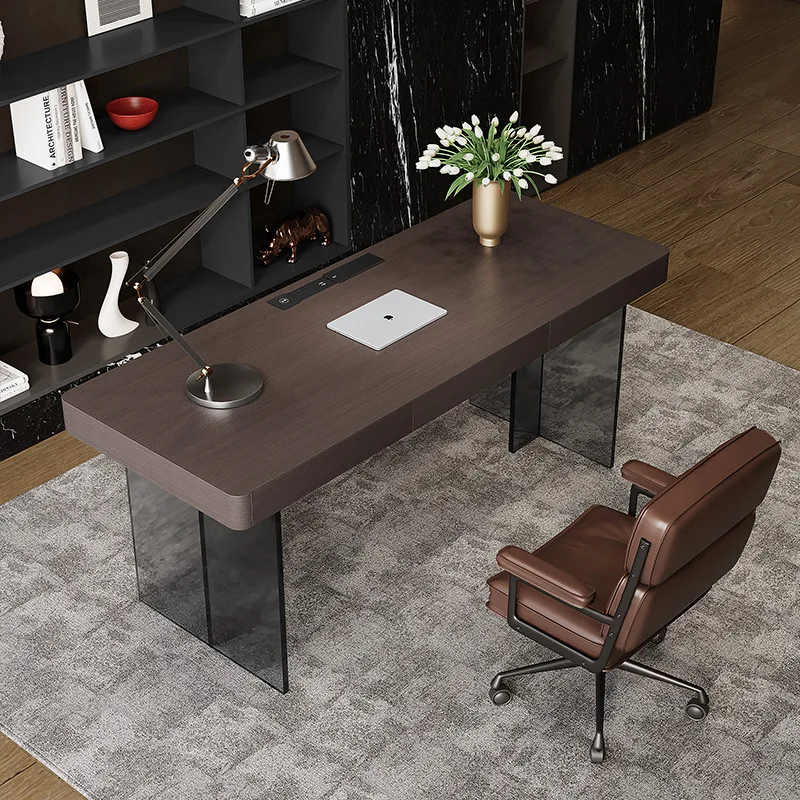 2025 new desk high sense modern smoked wood rectangular desk home study table chair suspension desk