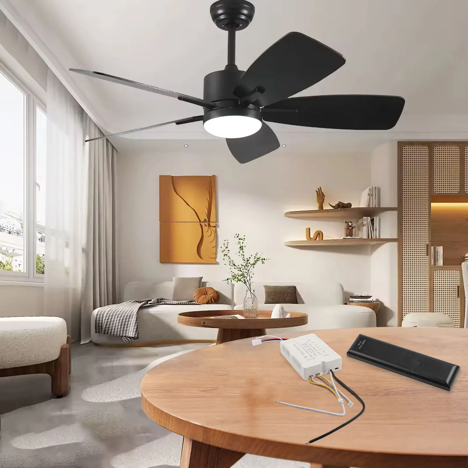 

6-скоростной потолочный вентилятор с регулируемой яркостью, внутреннее освещение, комплект для домашней атмосферы, один двигатель, две варианты воздушного потока мощности