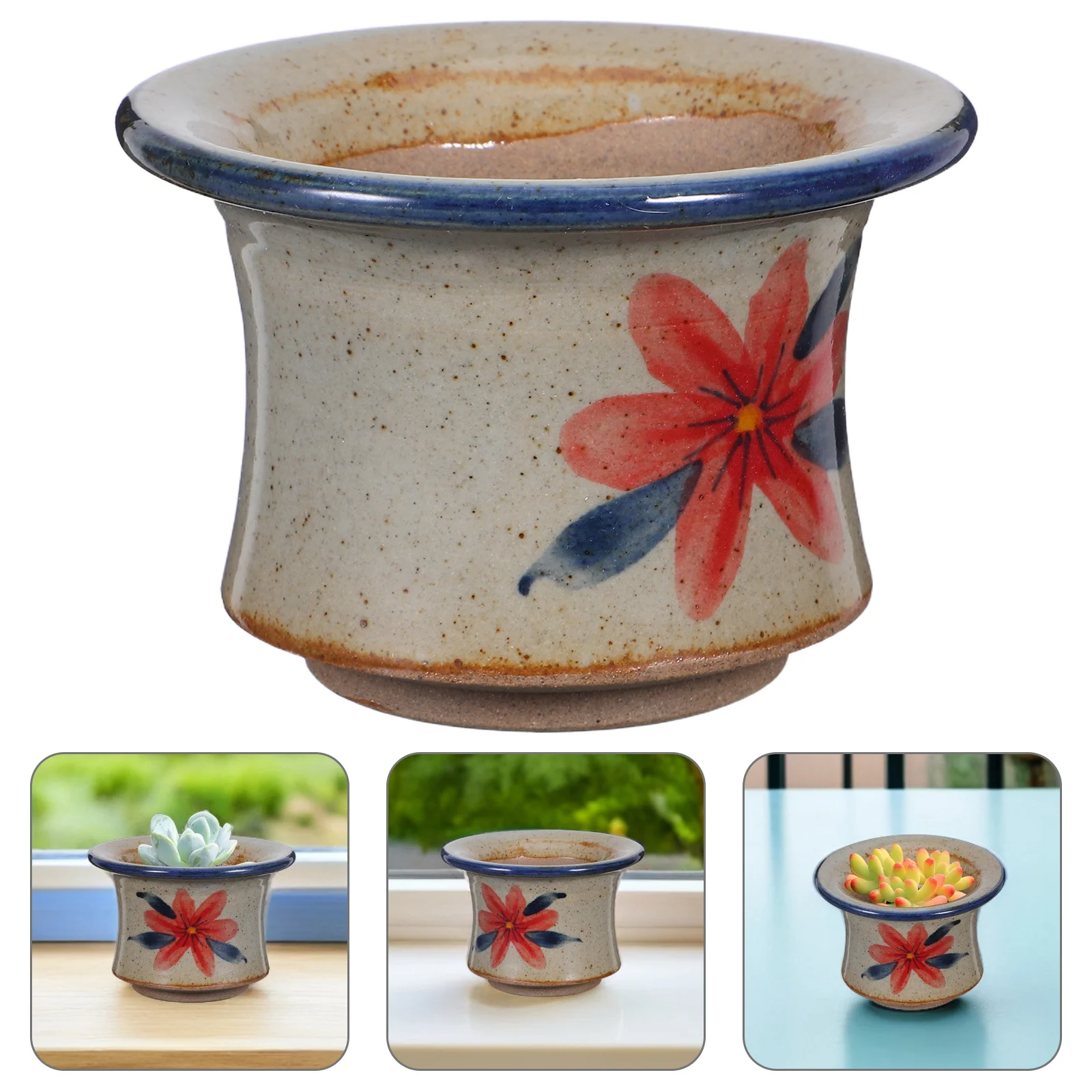 

Hand-Painted Vintage Ceramic Flower Pot Cute Cactus Planter Indoor Outdoor Decor Drainage Desktop Windowsill Flower Pot