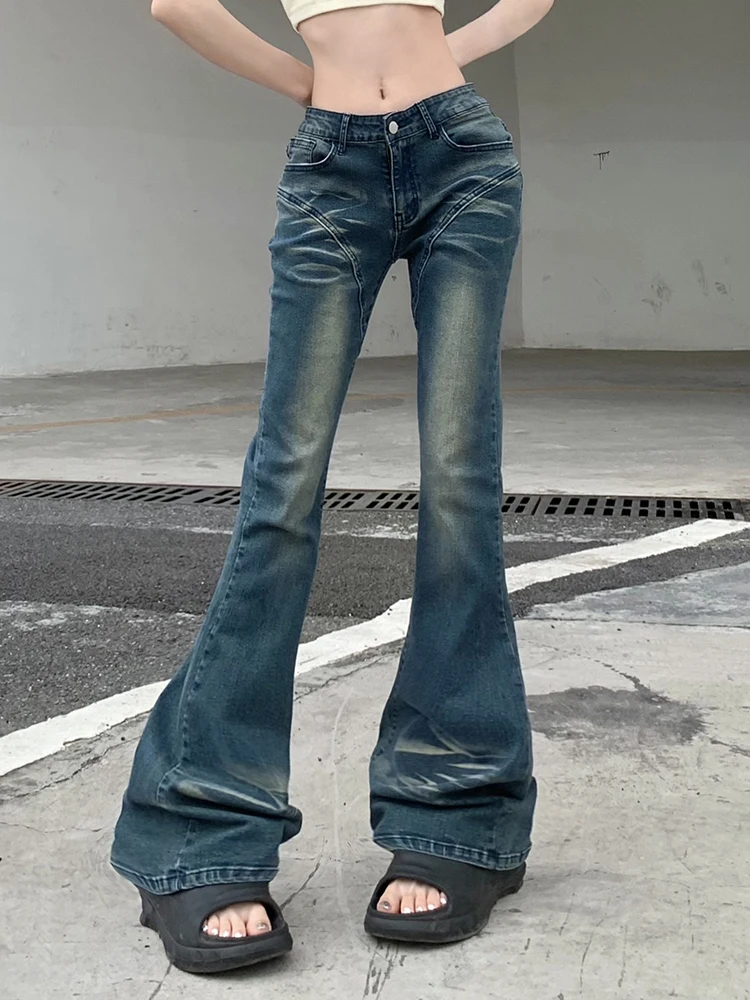 Rockmore Vintage Flare Jeans Low Rise Women Sexy Fashion Washed Jean Pants cyber Y2K Grunge Fairycore Denim Trousers Korean 2023