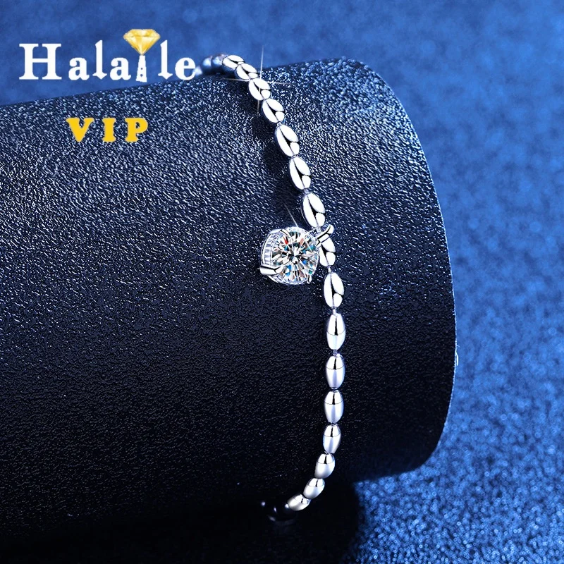 

Halaile 6MM 0.5CT Moissanite/Zircon Diamond Bead Bracelet 925 Sterling Silver For Men Women Versatile Lovers Gift Sparkling