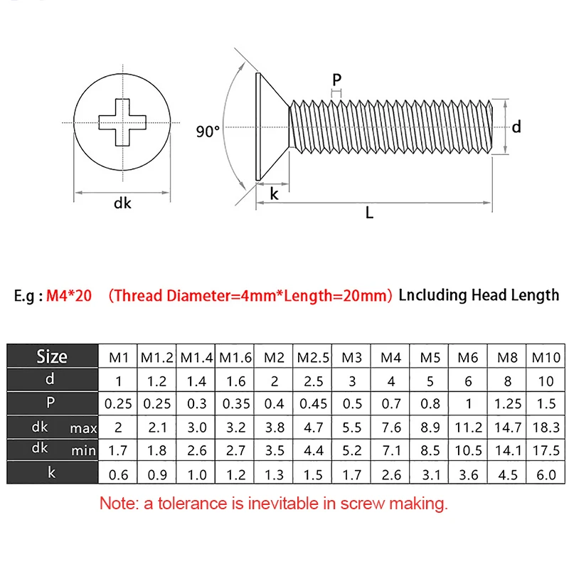 20~ 1000pcs M1.2 M1.4 M1.7 M2 M2.5 M3 M4 M5 Nickel Plated Carbon Steel KM Screw Cross Flat Countersunk Head Phillips Screws