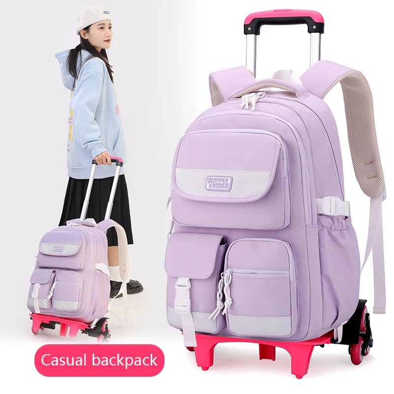 School Backpack with Wheels Trolley School Bag for Teenagers Girls Rolling Backpack Students Children Schoolbag Travel Bags