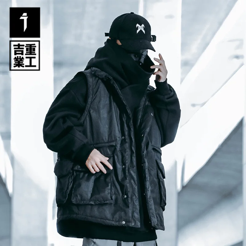 

11 BYBB'S DARK Men Functional Detachable Parkas Jacket 2023 Winter Warm Thick Hooded Padded Parka Techwear