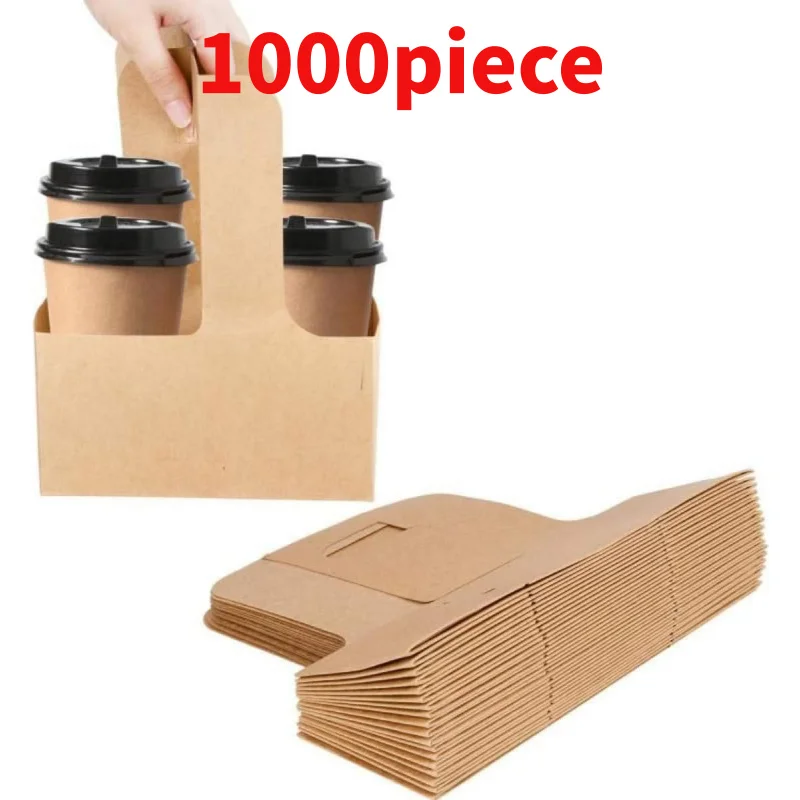 10 00piece.Custom.Kraft Drink with Handles 2 Cups 4 Cups Assemblable Disposable Paperboard Drink Holders Drink and F