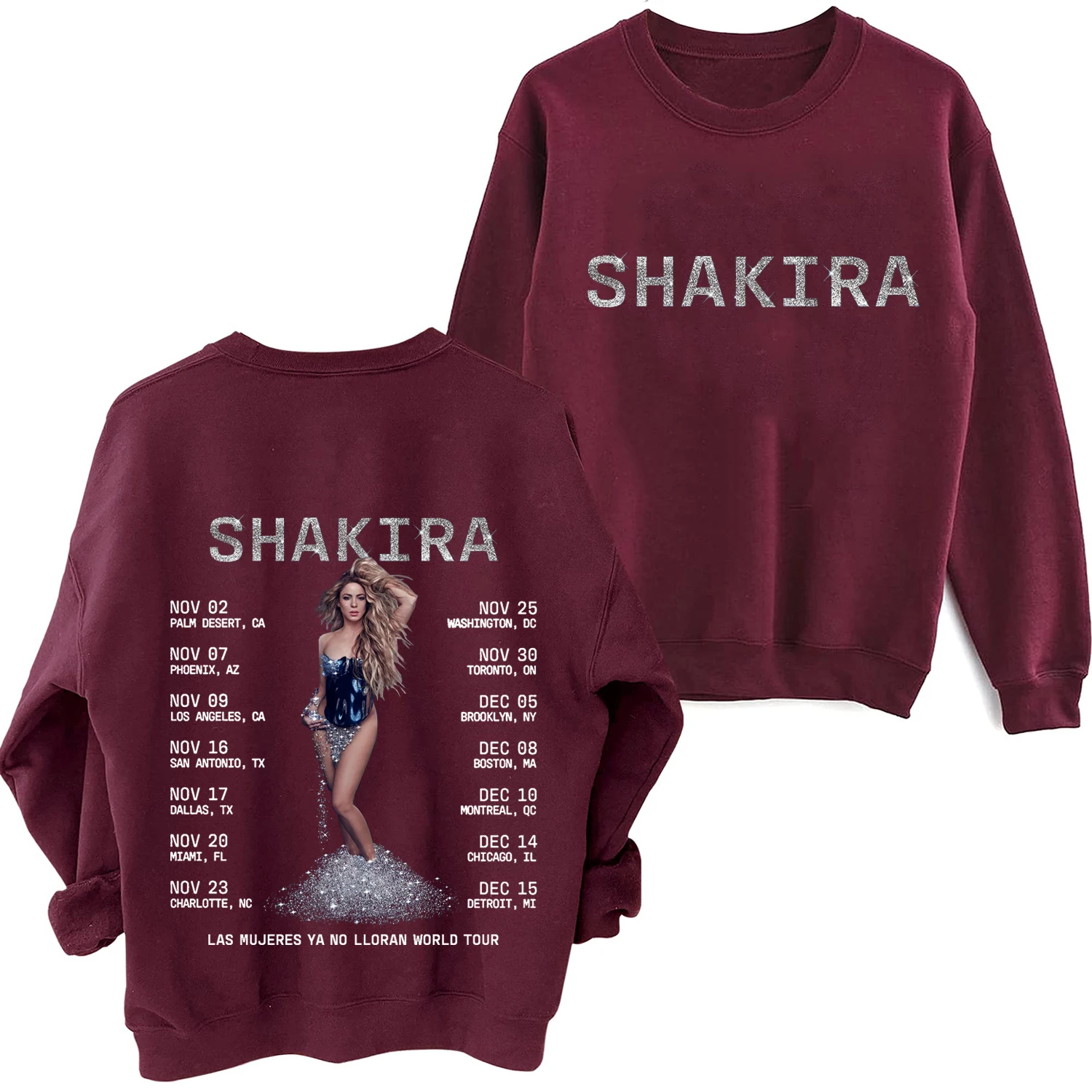 Moletons de manga comprida com pescoço em O para homens e mulheres Shakira Las Mujeres Ya No Lloran World Tour, roupas estampadas para primavera e outono 2022