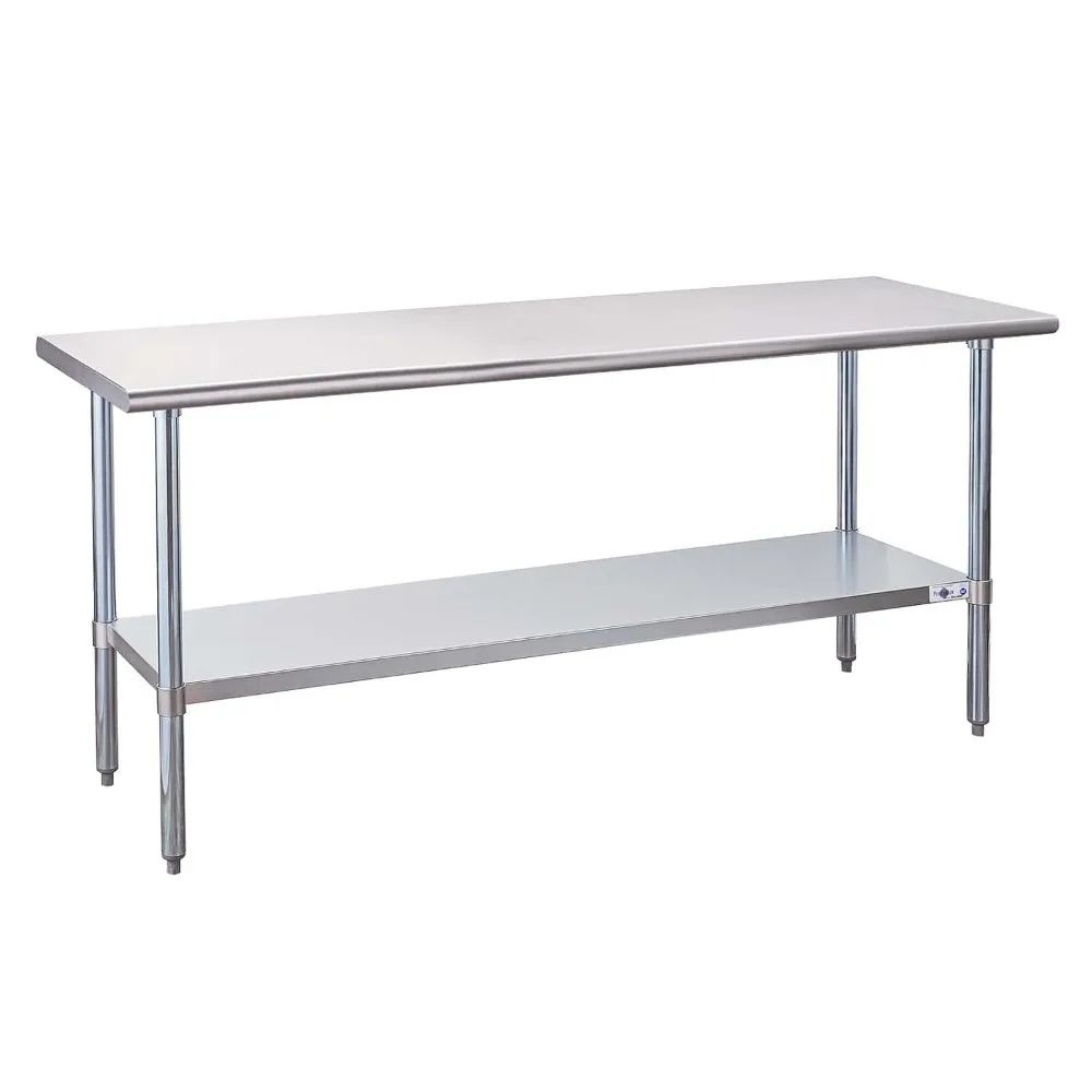 Stainless Steel Prep Table 72x24 Inch NSF Commercial Work Table with Undershelf Heavy Duty Table for Kitchen Restaura