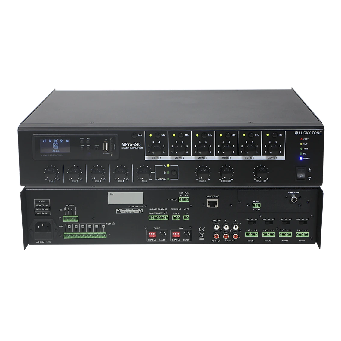 

Commercial Audio 240W 6 Zone Mixer Amplifier with Zone Volume Control for Public Address System