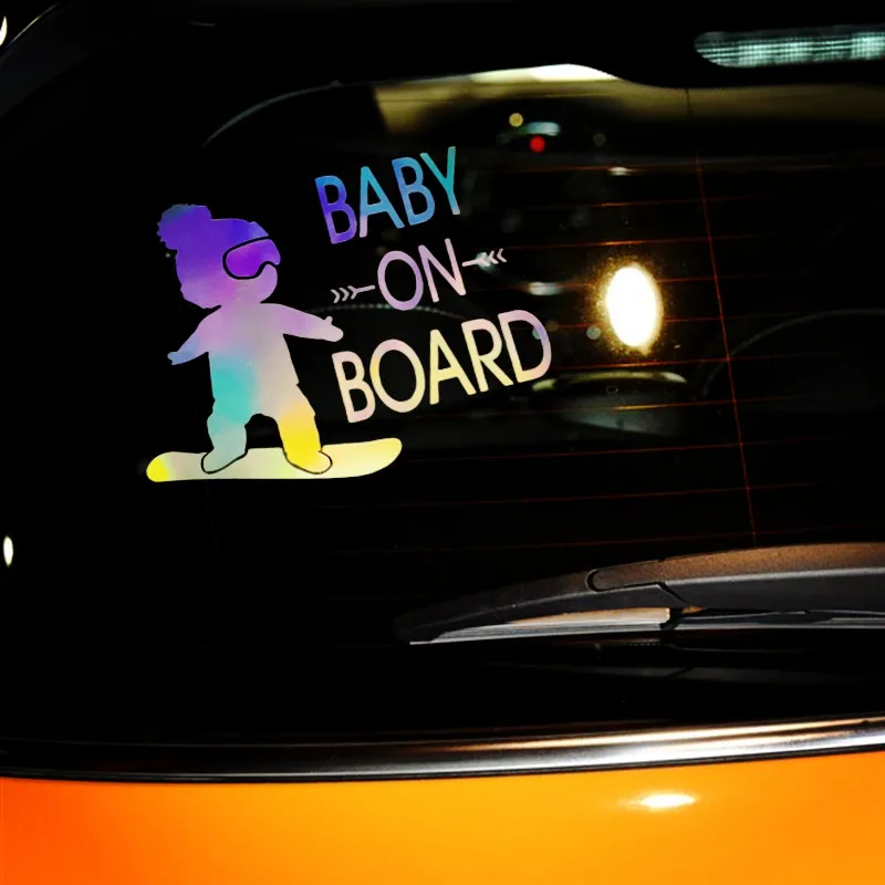 Car Stickers Baby On Board In Car Skiing Boy Lovely Reflective Decals For Golf Polo Windshield Window Trunk Bumper view 3