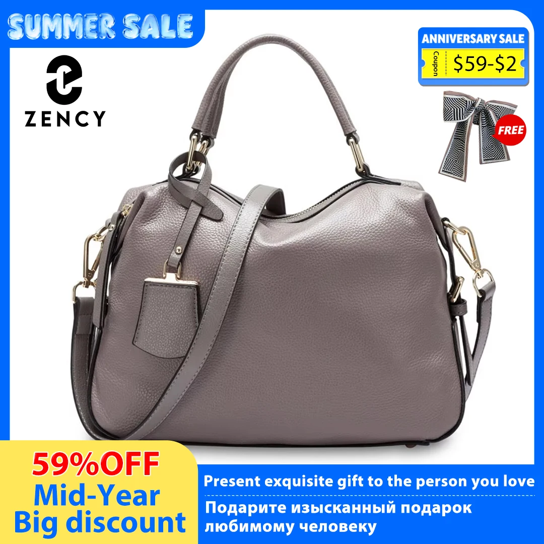 Zency Fashion 100% Genuine Leather Women\'s Tote Bag Boston Charm Crossbody Messenger Handbag Luxury Shoulder Purse for Females