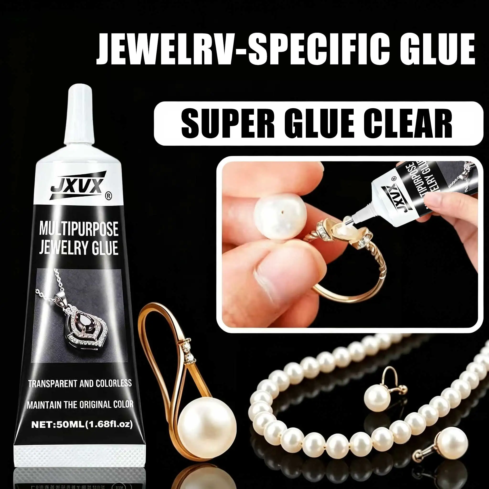 Adesivo de Joias de Alta Resistência 50ml, Cola Transparente B7000, com Ponta de Precisão, Cola para Artesanato com Strass, Cola para Joias, Cola para Processos de Joalheria