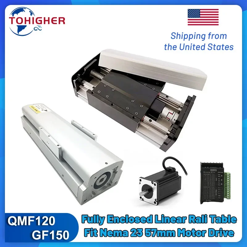 Fully Sealed Linear Slide Table 120/150mm Wide 120KG Max Load 0.03mm Accuracy Dual-Guide Rail SFU1605/SFU2005 Nema 23 Compatible