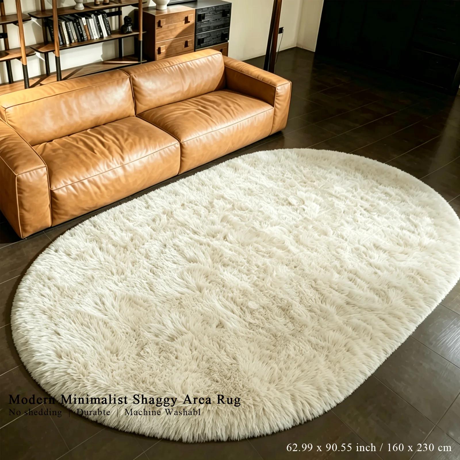 VIKAMA Cream Oval Shaggy Rug Fluffy Long Pile Area Rug Non Slip Soft Plush Carpet for Living Room Bedroom Cozy Home Decor