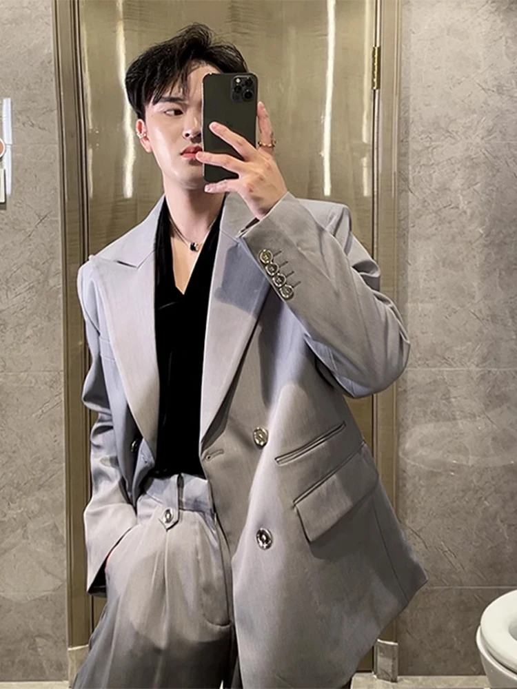 

Мужской повседневный костюм-двойка с двубортным пиджаком, приталенный крой, из полиэстера, с длинными рукавами, стандартной длины, модный, весна-осень