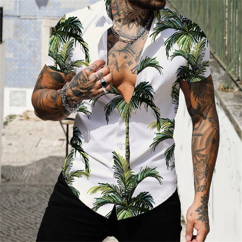 Übergroße Herren Strand hemden Kokosnuss baum 3d gedruckt Hawaii 5xl Kurzarm Designer Kleidung Modemarke Tops Bluse