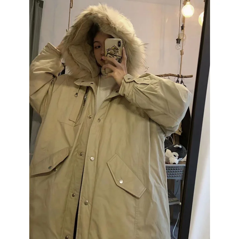 

Утепленная мужская зимняя парка большого размера с большим меховым воротником, средней длины, повседневная, теплая, молодежная, популярный стиль