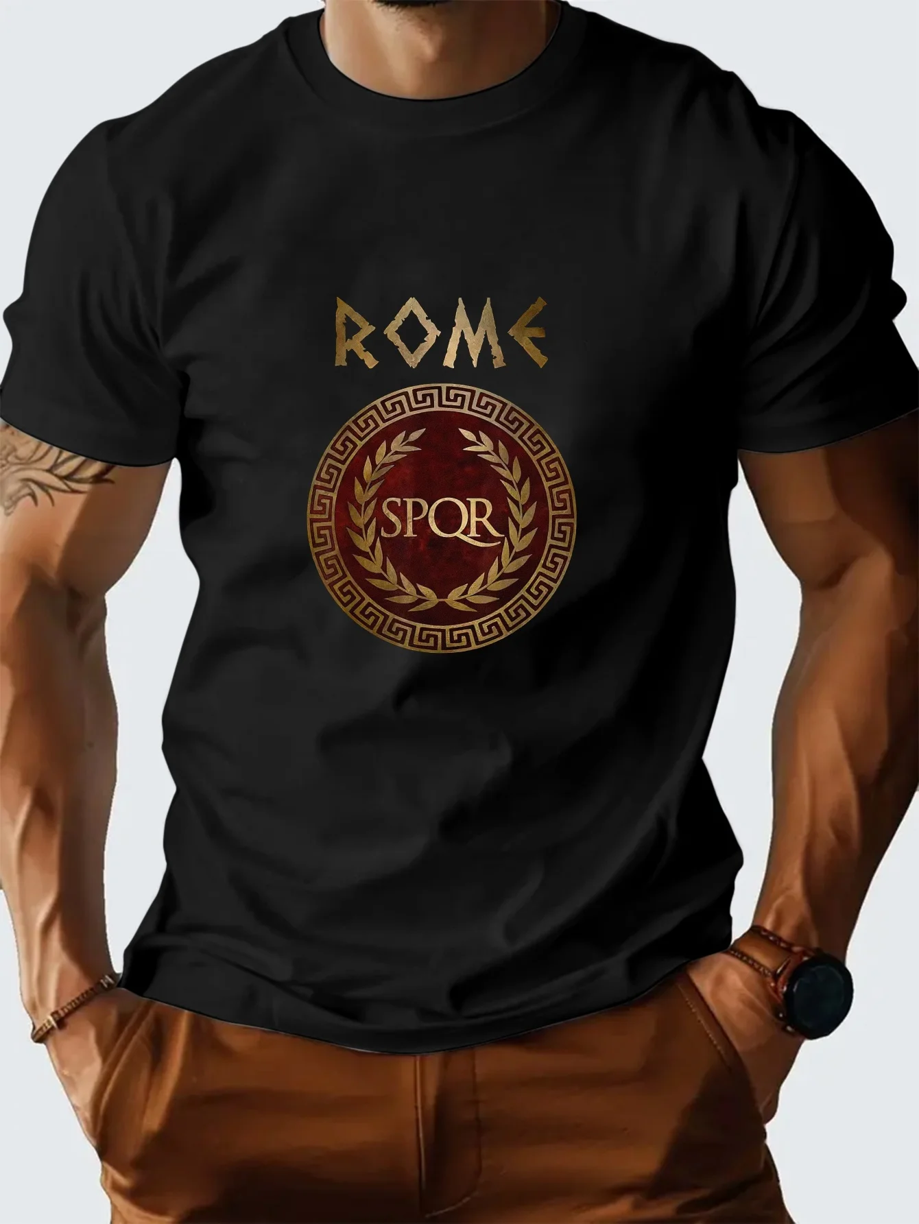 

Men'S SPQR Roman Symbol Graphic T-Shirt - Short Sleeve, Crew Neck, Stretchy Polyester Blend,