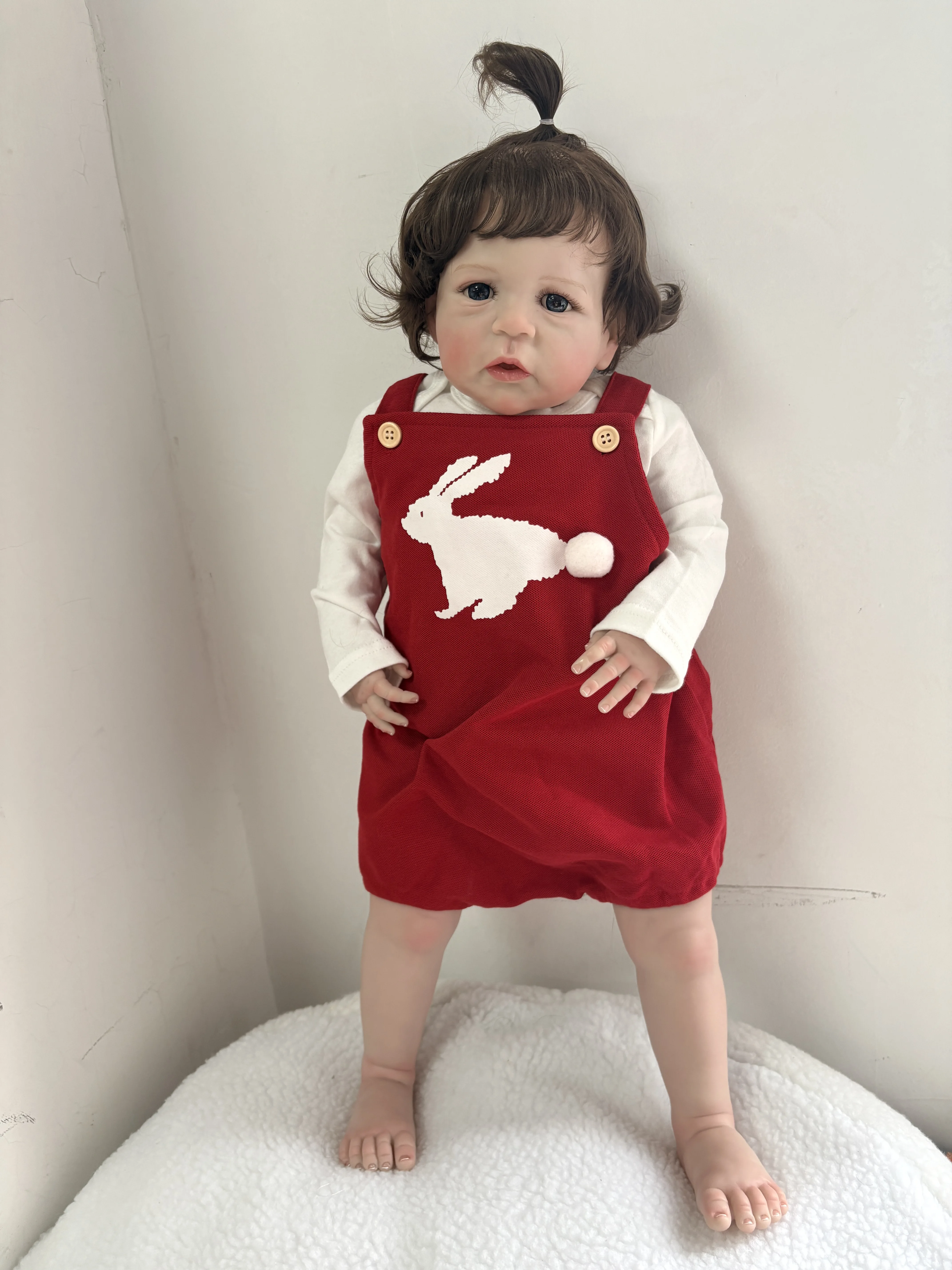 24Inches Handmade Stand Baby Reborn Sandie Multiple Layers Painting 3D Skin Visible Veins Implantation Hair Realistic Baby Doll