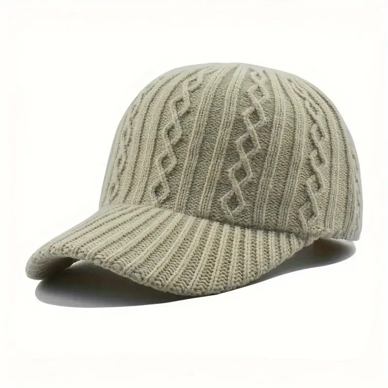 Trendige gestrickte Baseballkappe für Männer und Frauen – modische Schirmmütze für Herbst/Winter, vielseitig und warm – Detail 2