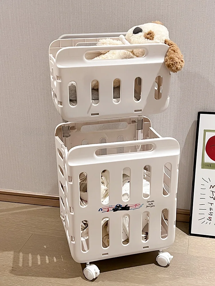 double-layer-dirty-laundry-basket-with-wheels-bathroom-cart-foldable-home-use-clothing-storage-basket-pure-color-laundry-hamper