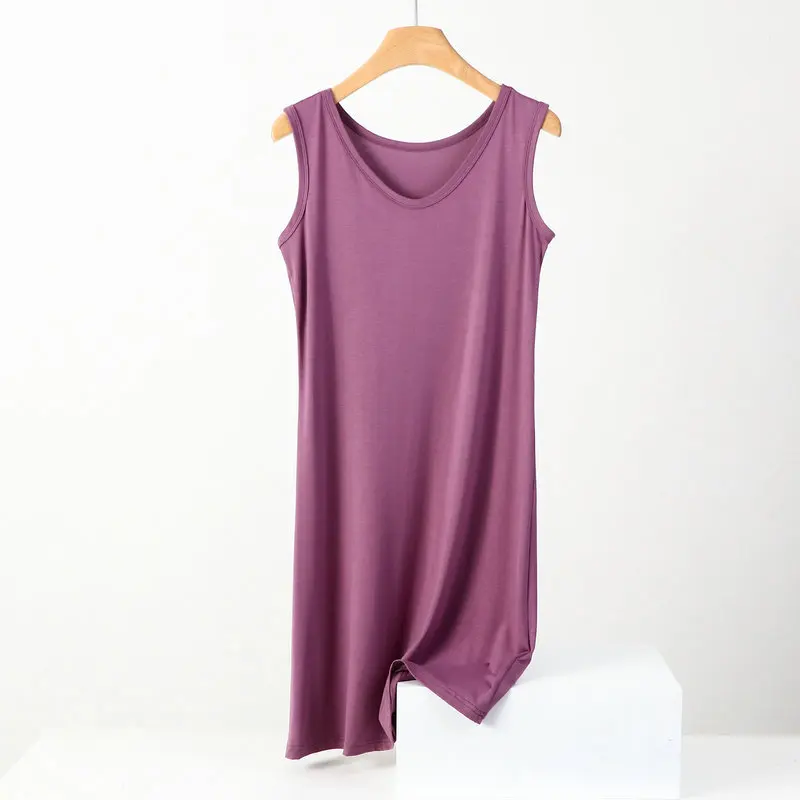 3XL-8XL Large Size Modal Cotton Night Dress Women Sleeveless Vest Nightgowns Elasticity Loose Ladies Nightwear Mid-Long Dresses