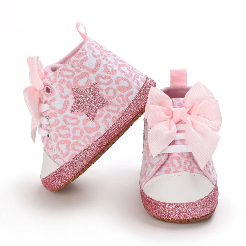 Pink Baby Shoes Princess Fashion Sneakers Infant Toddler Soft sole Anti Slip First Walkers 0-1 year old baby Christening Shoes