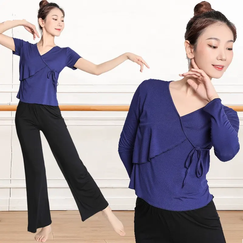 Neue Latin Dance Tops Frauen Kostüm V Kragen Kurzen Ärmeln Latin Praxis Wear Für Erwachsene Weibliche Latin Dance Kurz/lange Tops Frauen