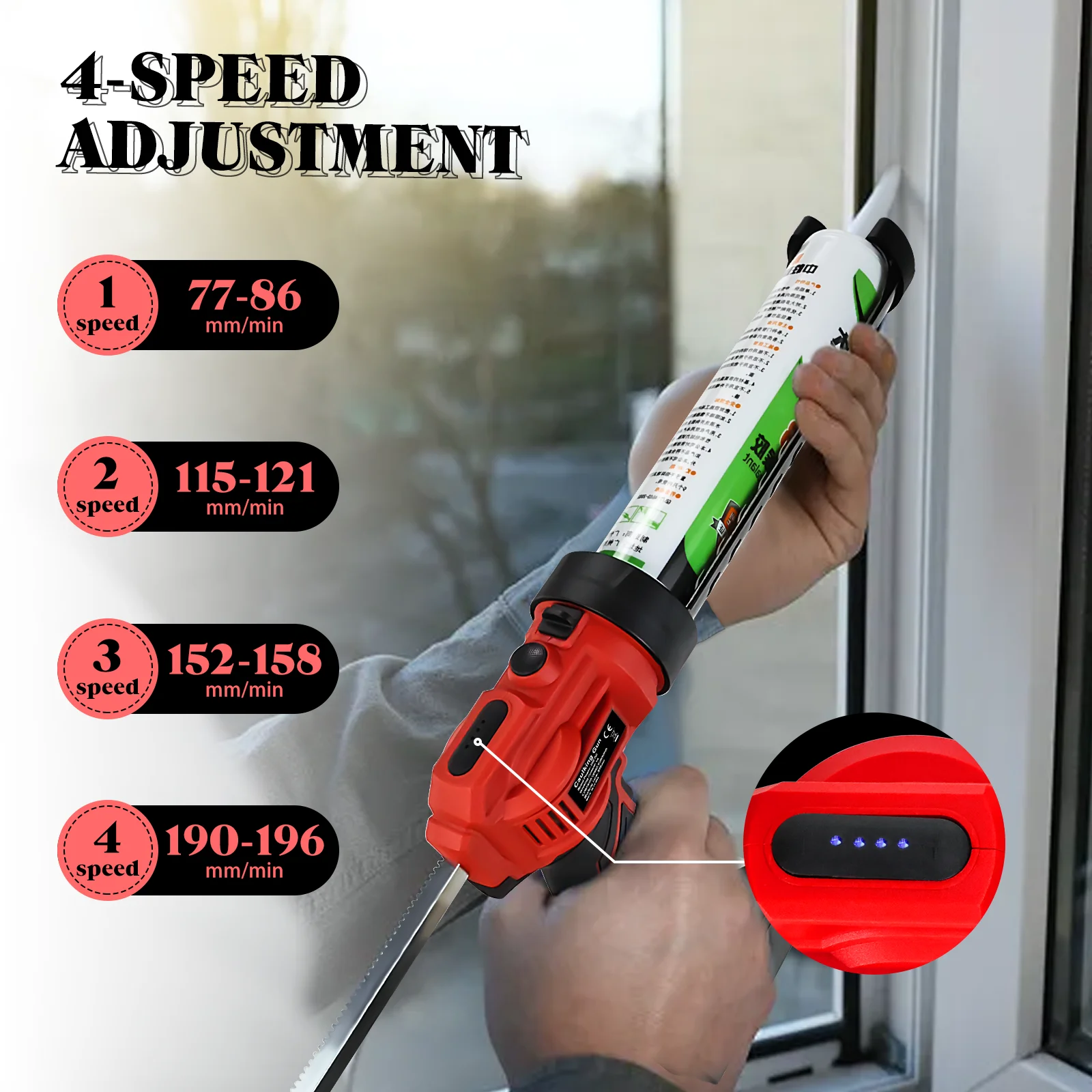 Electric Caulking Gun 10oz/300ml Cordless Caulk Gun 4 Adjustable Speeds with LED Light for Milwaukee 18V Battery (No Battery) image 2