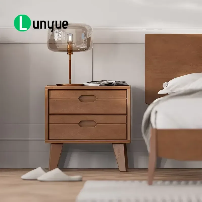 Natural Wood Bedside Table 2 Drawer Small Corner Nightstand Elegant Bedroom Furniture Compact Storage Side Table for Home