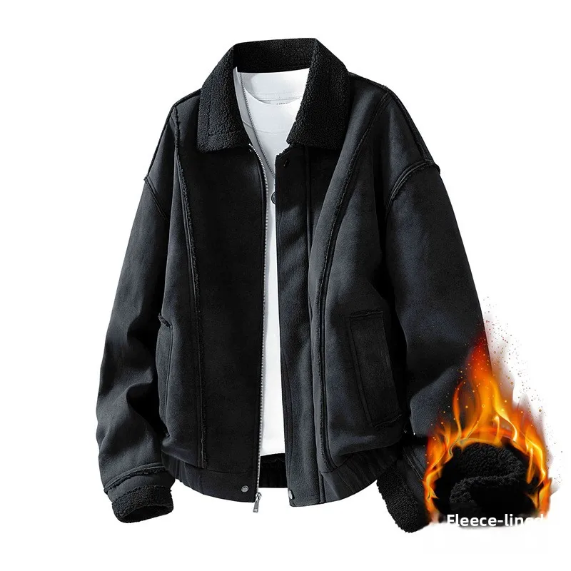 

Мужская хлопковая куртка на меховой подкладке и флисовой подкладке 2025 года, зимняя повседневная теплая куртка, искусственная овечья шерсть, утолщенный винтажный стиль