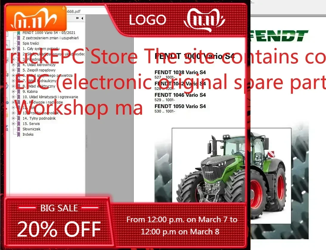 

ТРАКТОР TruckEPC FENDT, 9,4 ГБ, обновленный в формате PDF 2023, диаграммы по польскому языку, руководства по эксплуатации и мастерской