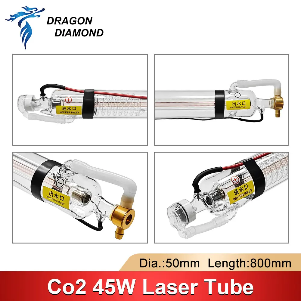 Conjunto Fonte Laser para Máquina de Corte Gravura, 45W-50W CO2 Tubo Laser, Dia 50mm, Comprimento 800mm, Fonte de Alimentação, HY-T50