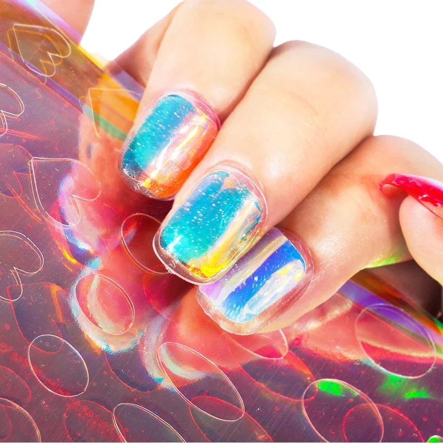 11 folhas de adesivos de vidro de gelo Aurora para arte em unhas, grandes decalques holográficos de unhas a laser para decoração de unhas