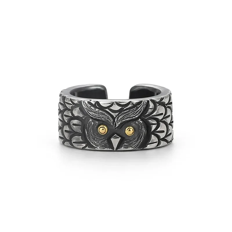 

Classical Vintage 925 Silver Owl Mens Rings Attends Cocktail Banquet Jewelry New in Hip-Hop Punk Style Adjustable Opening