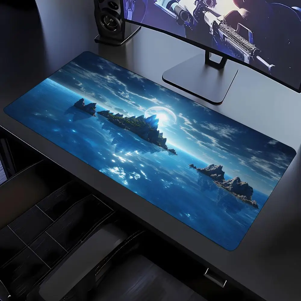 Fantasy Ocean Island Blue Sky XXL Gaming Mouse Pad Non Slip Rubber Base Waterproof Stitched Edge Desk Mat for PC Laptop