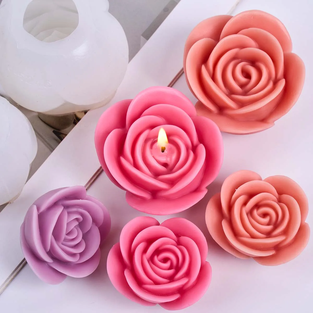 Valentinstag Dekor Silikon Kerze Form DIY handgemachte Rose Blume Seife Gips Harz Backformen Handwerk Geschenke Blumen Design