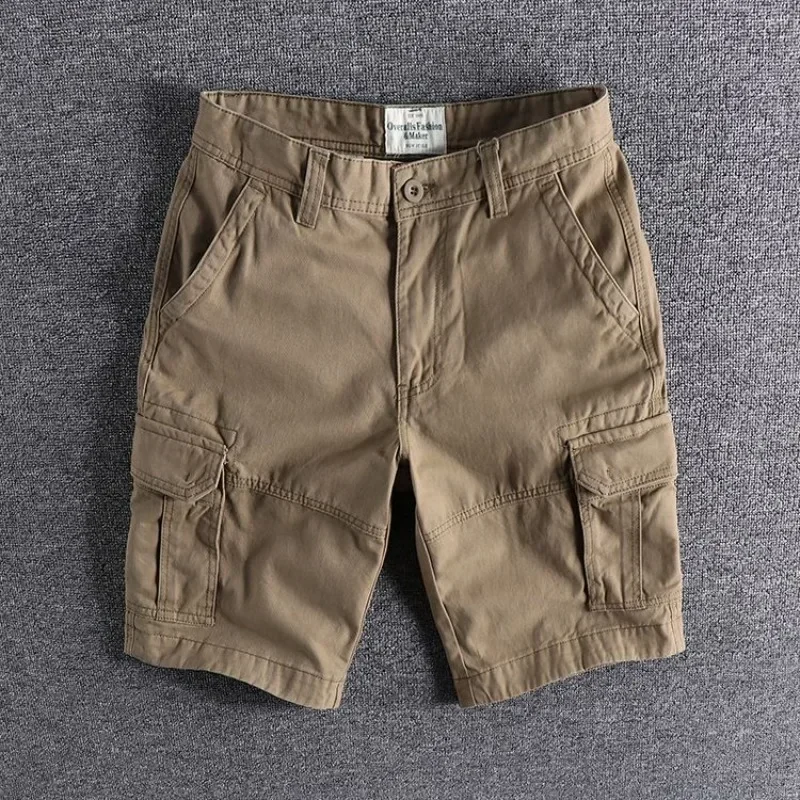 Mens Cargo Shorts Solid with Pockets Khaki Short Pants for Men Clothing Y2k 2024 Fashion Streetwear Cotton Clothes New in Wide