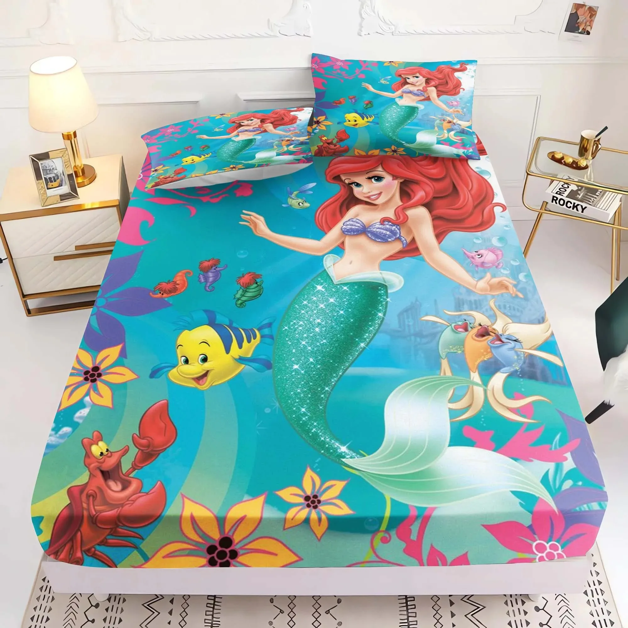 

Mermaid Ariel Fitted Sheet Cover,Snow White Bed Sheet,Cute Princess Cartoon Printing Sheets,Bedding Children Gifts