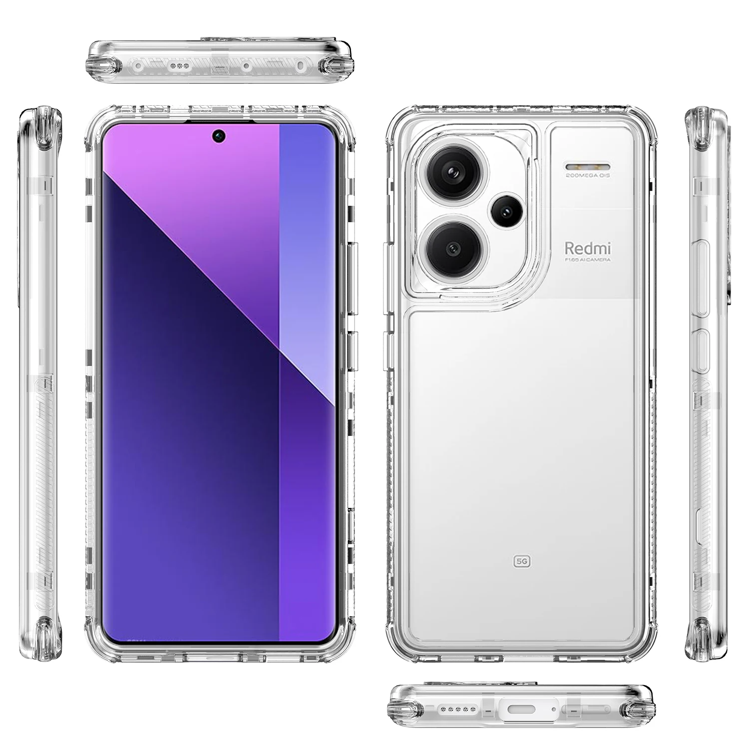 3 in 1 Rugged Armor Shockproof Case For Xiaomi Redmi Note 13 Pro 4G 13Pro Plus 5G Hard Plastic Frame Transparent TPU Back Cover