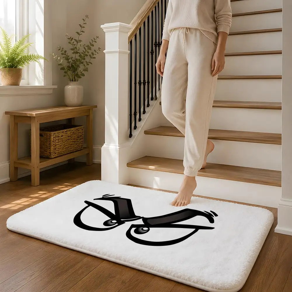 Interesting Eyes Floor Mat Flannel Rug Non Slip Absorbent Soft Washable For Entryway Hallway Bathroom Kitchen Decor