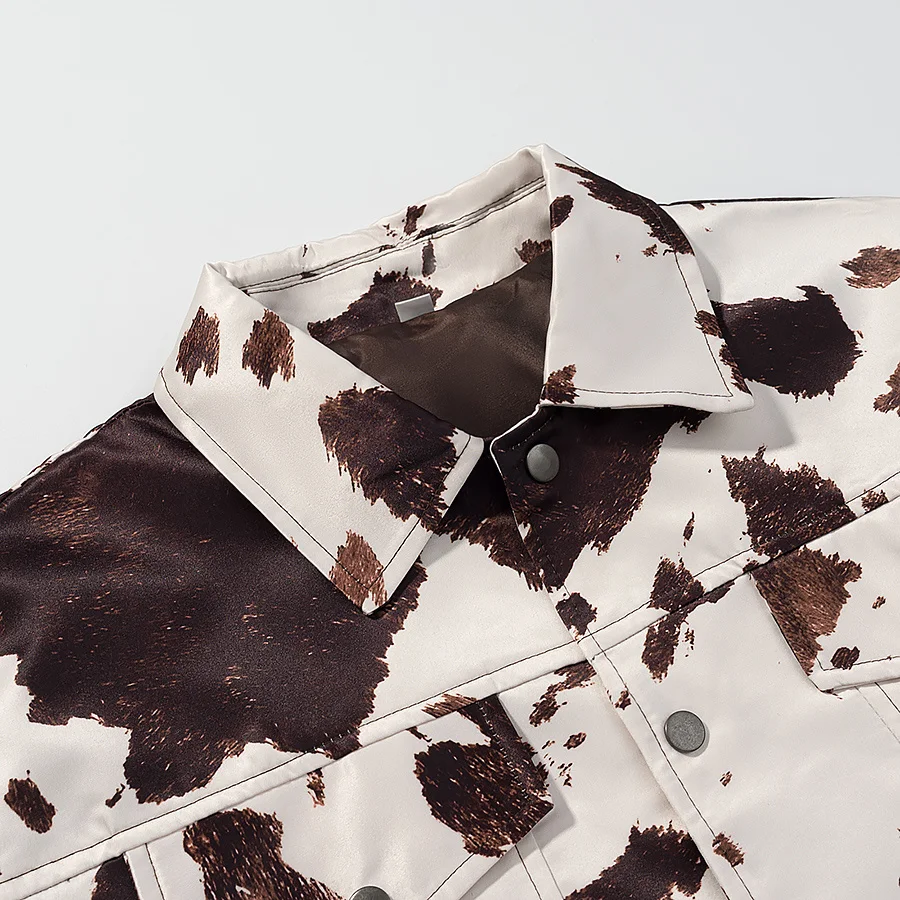 JNLEAOG Dames Faionable Gedrukt irt Jaet Kraag Turn-down Ontwerp Herfst Nieuwe Sle Stand Fit Polyester Bovenkleding